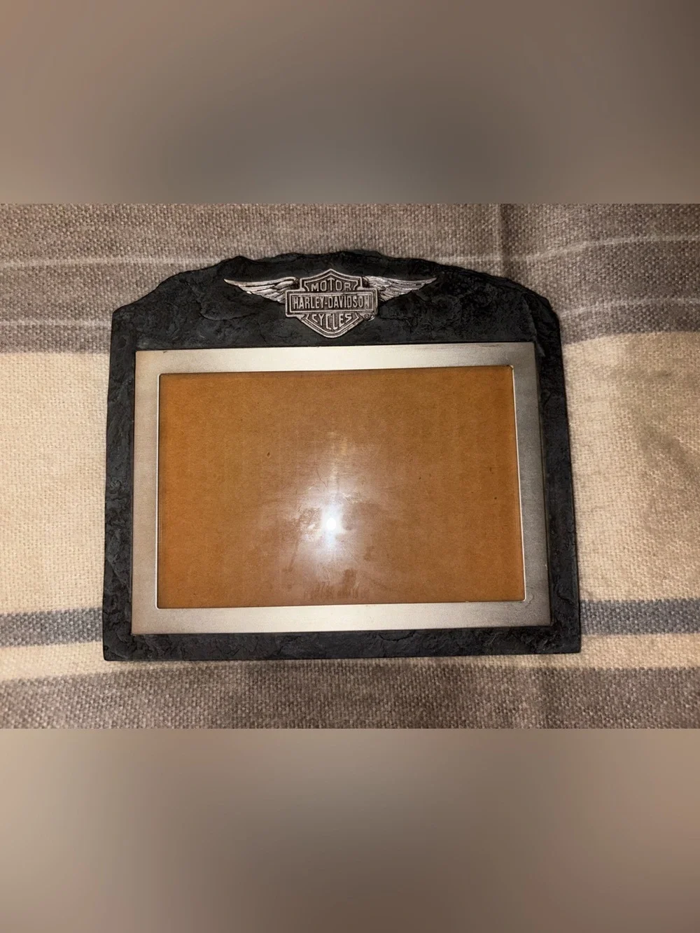 VTG Harley Davidson Photo Frame Metal & Stone Slate Style For 4 X 6